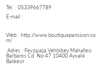 Boutique Ayvalk Pansiyon iletiim bilgileri