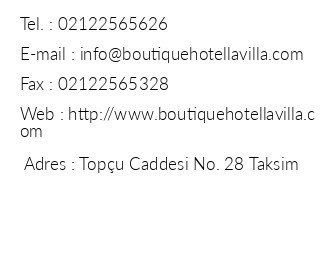 Boutique Hotel La Villa iletiim bilgileri