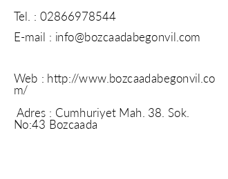 Bozcaada Begonvil Otel iletiim bilgileri