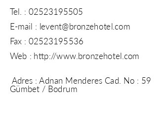 Bronze Hotel iletiim bilgileri