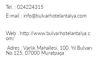 Bulvar Hotel Antalya iletiim bilgileri