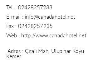 Canada Hotel iletiim bilgileri