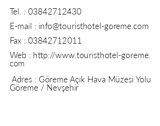 Tourist Hotel & Resort Cappadocia iletiim bilgileri