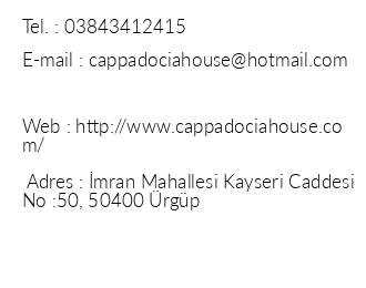 Cappodocia House Otel iletiim bilgileri