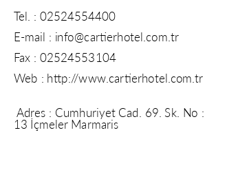 Cartier Hotel iletiim bilgileri