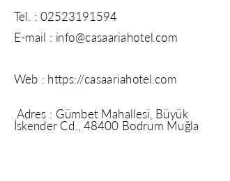 Casa Aria Hotel iletiim bilgileri