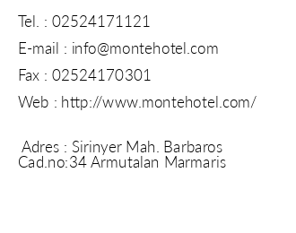 Monte Hotel iletiim bilgileri