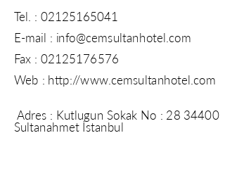 Cem Sultan Hotel iletiim bilgileri