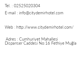 City Life Demir Hotel iletiim bilgileri