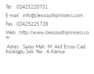 Cleo South Princess Suite Hotel iletiim bilgileri