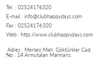 Club Happy Days iletiim bilgileri