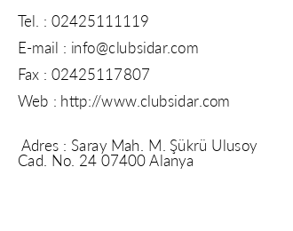 Club Sidar iletiim bilgileri