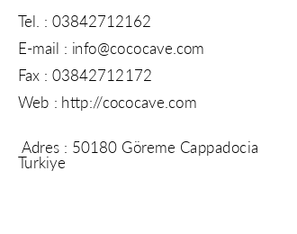 Coco Cave Hotel iletiim bilgileri