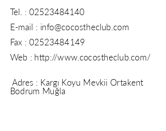 Cocos The Club iletiim bilgileri