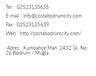 Costa Bodrum City Hotel iletiim bilgileri