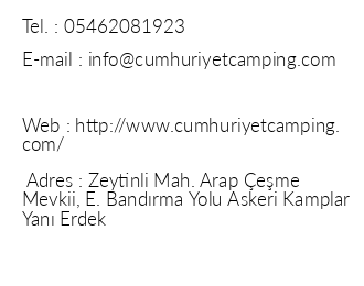 Cumhuriyet Camping iletiim bilgileri