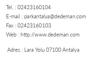 Dedeman Park Antalya iletiim bilgileri