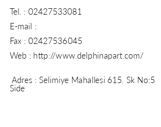 Delphin Apart Otel iletiim bilgileri