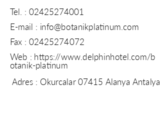 Delphin Botanik Platinum Hotel iletiim bilgileri