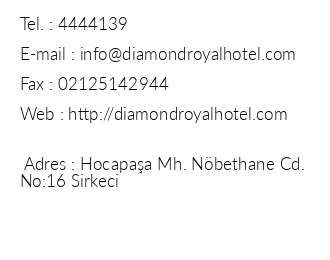 Diamond Royal Hotel iletiim bilgileri