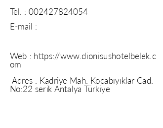 Dionisus Hotel Spa Belek iletiim bilgileri