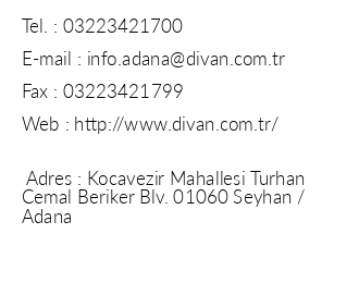 Divan Adana Otel iletiim bilgileri