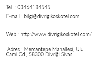 Divrii Kk Hotel iletiim bilgileri