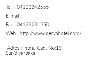 Diyarbakr Derya Hotel iletiim bilgileri