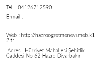 Diyarbakr Hazro retmenevi iletiim bilgileri