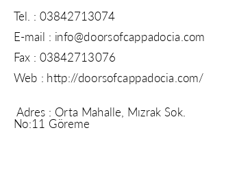 Doors Of Cappadocia Hotel iletiim bilgileri