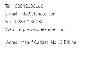 Efe Hotel Edirne iletiim bilgileri