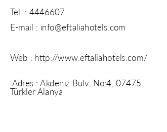 Eftalia Aqua Resort Hotel iletiim bilgileri