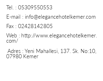 Elegance Hotel Kemer iletiim bilgileri