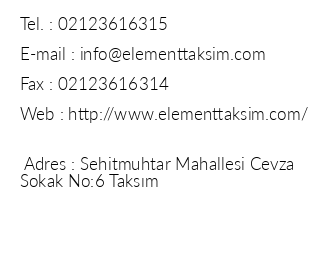 Element Taksim Suites iletiim bilgileri