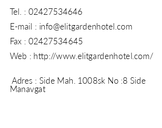 Elit Garden Hotel iletiim bilgileri