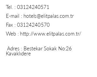 Elit Palas Special Clas Hotel iletiim bilgileri