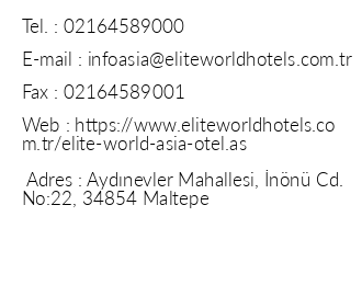Elite World Asia Hotel iletiim bilgileri