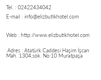 Eliz Butik Hotel iletiim bilgileri