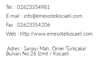 Emex Otel Kocaeli iletiim bilgileri