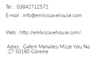 Emily's Cave House Hotel iletiim bilgileri