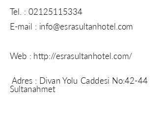 Esra Sultan Hotel iletiim bilgileri