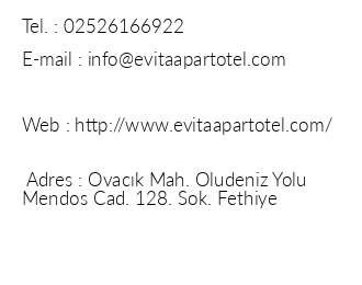 Evita Apart Otel iletiim bilgileri