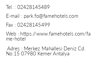 Fame Hotel iletiim bilgileri