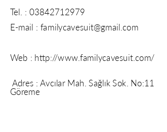 Family Cave Suit Otel iletiim bilgileri