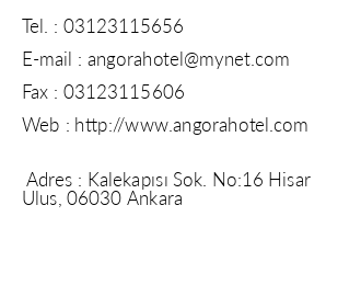 Angora Hotel iletiim bilgileri