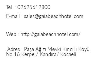 Gaia Beach Hotel iletiim bilgileri