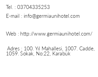 Germia Uni Hotel iletiim bilgileri