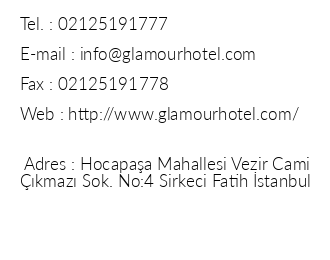 Glamour Hotel stanbul Sirkeci iletiim bilgileri