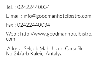 Goodman Hotel & Bistro iletiim bilgileri