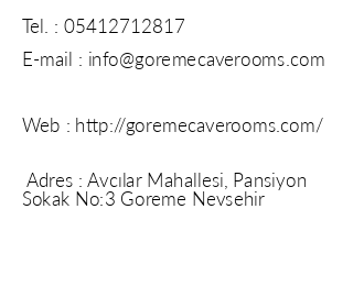 Greme Cave Rooms iletiim bilgileri